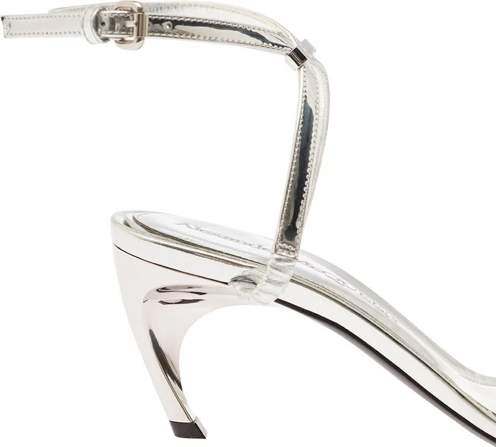 Silver Sandals With Armadillo Heel In Metallic Leather Woman - Image 4