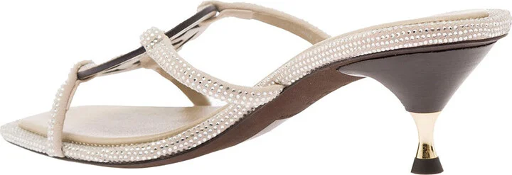 Silver Sandals With Rhinestone And Double T Detail In Leather Woman - Image 2