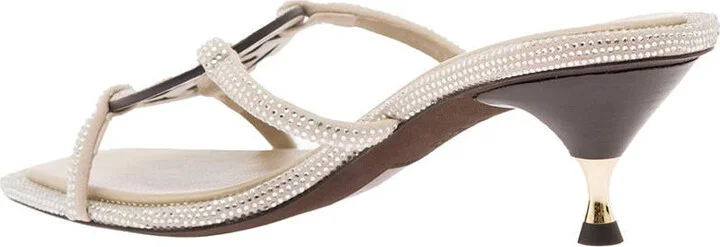 Silver Sandals With Rhinestone And Double T Detail In Leather Woman - Image 2