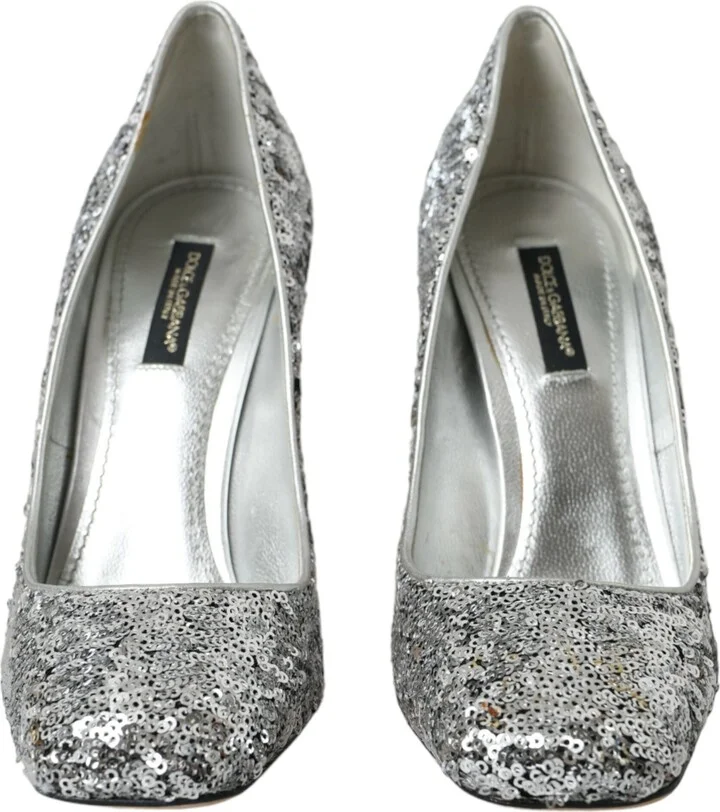 Silver Sequin Embellished Heels Pumps Women's Shoes - Image 2