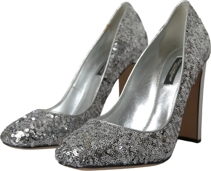 Silver Sequin Embellished Heels Pumps Women's Shoes - Image 3