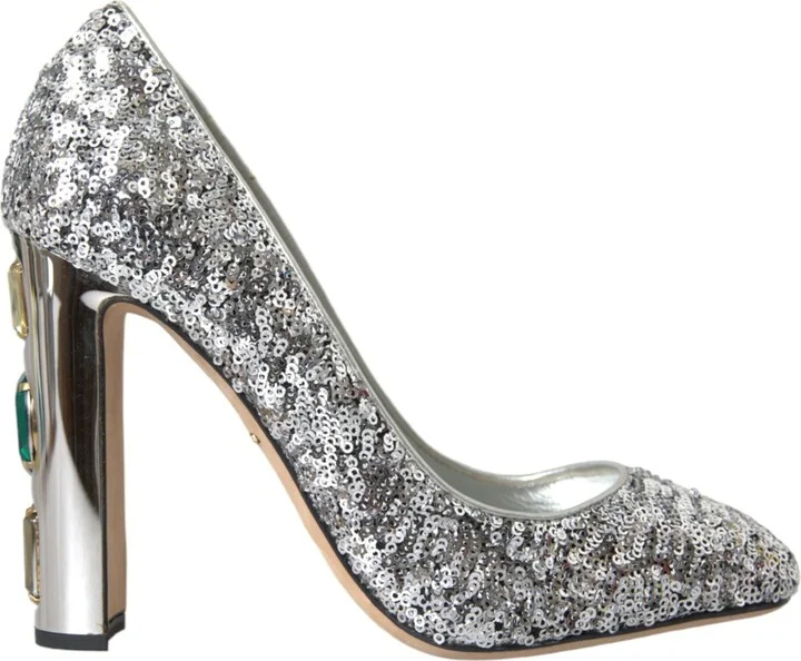 Silver Sequin Embellished Heels Pumps Women's Shoes