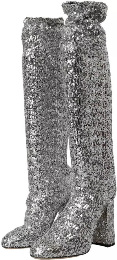 Silver Sequined High Boots Stretch Women's Shoes (Pre-Owned) - Image 2