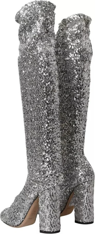 Silver Sequined High Boots Stretch Women's Shoes (Pre-Owned) - Image 3