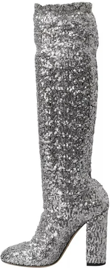 Silver Sequined High Boots Stretch Women's Shoes (Pre-Owned) - Image 5