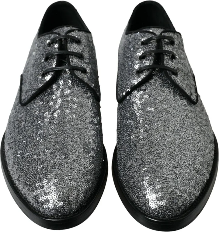 Silver Sequined Lace Up Men Derby Dress Men's Shoes - Image 2