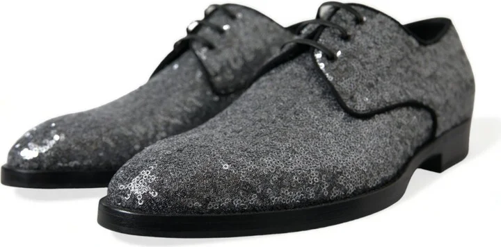 Silver Sequined Lace Up Men Derby Dress Men's Shoes - Image 3