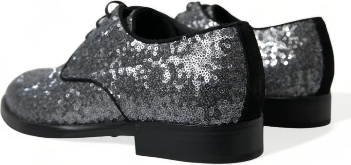 Silver Sequined Lace Up Men Derby Dress Men's Shoes - Image 4