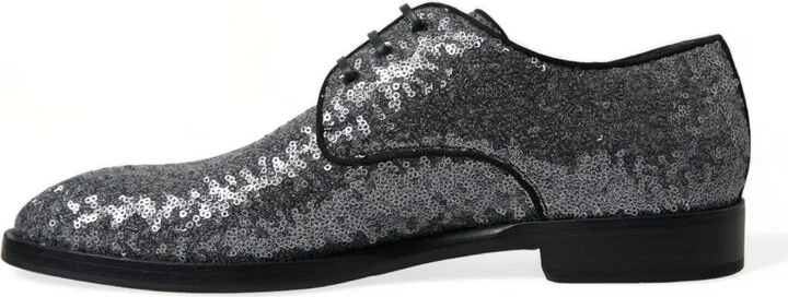 Silver Sequined Lace Up Men Derby Dress Men's Shoes - Image 5