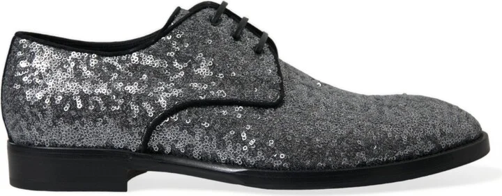 Silver Sequined Lace Up Men Derby Dress Men's Shoes