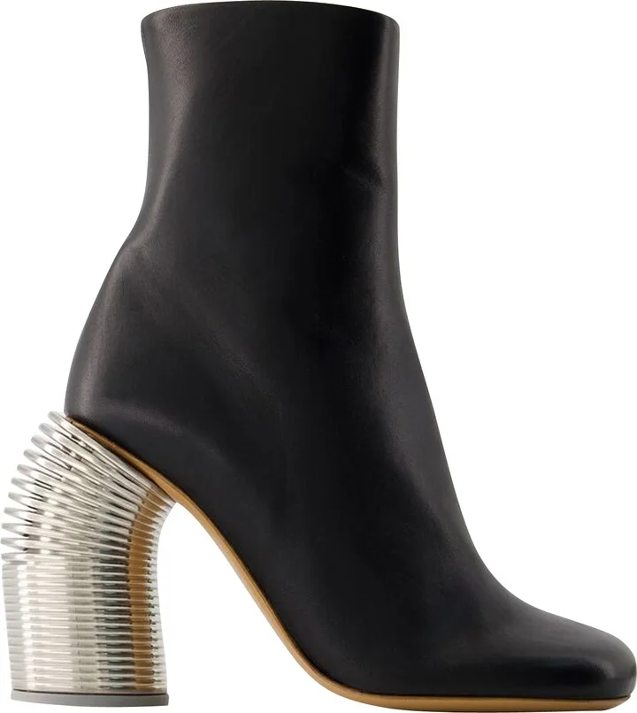Silver Spring Ankle Boots - Off White - Leather - Black/ Silver