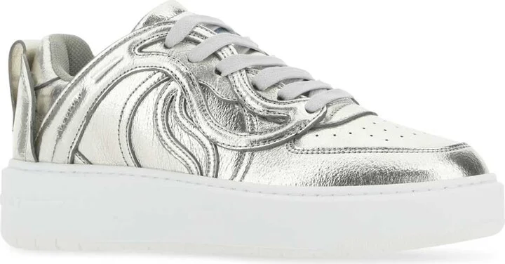 Silver Synthetic Leather S-wave Sneakers - Image 2