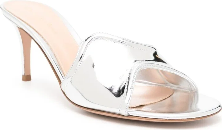 Silver-Tone Curved Upper Leather Mules - Image 2