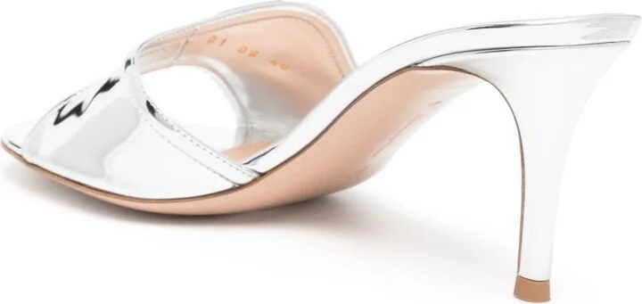 Silver-Tone Curved Upper Leather Mules - Image 3
