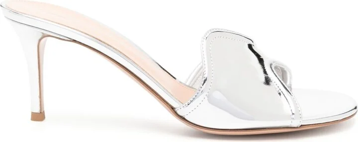 Silver-Tone Curved Upper Leather Mules