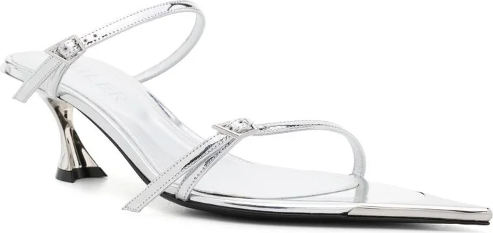 Silver-Tone Fang 50 Leather Mule Sandals - Image 2