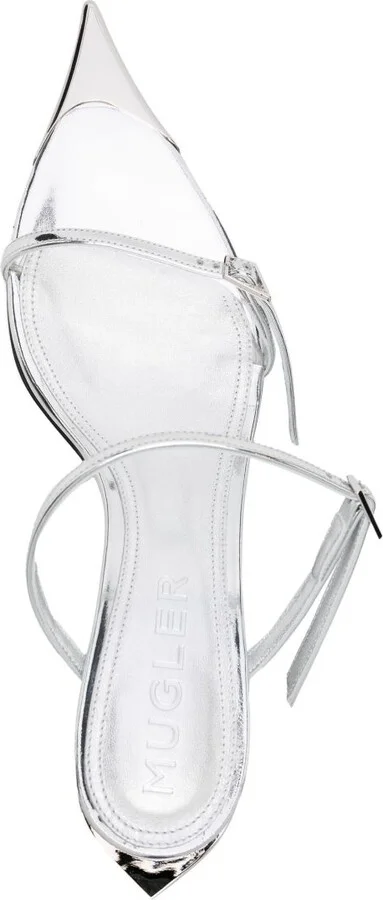 Silver-Tone Fang 50 Leather Mule Sandals - Image 4