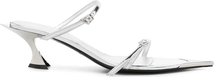 Silver-Tone Fang 50 Leather Mule Sandals