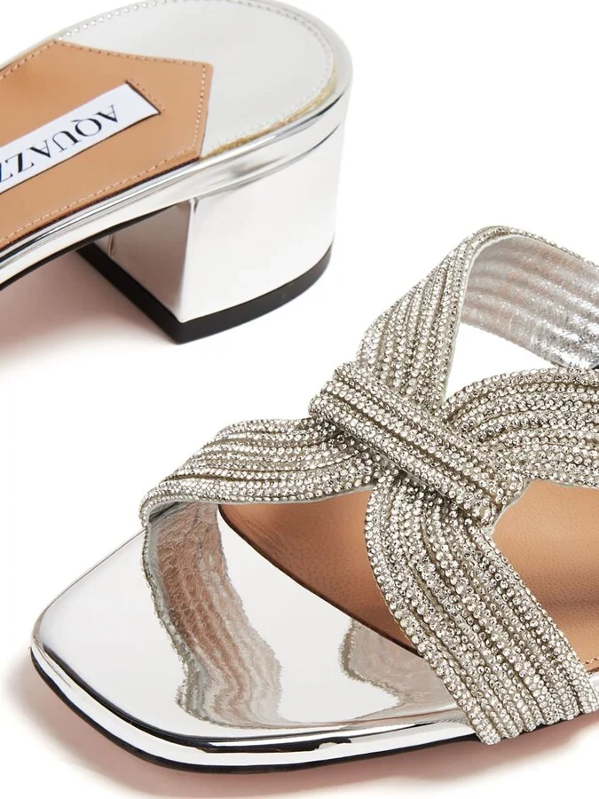 Silver-Tone Muse 35 Leather Mules - Image 2