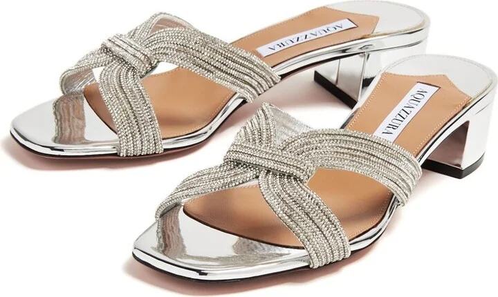 Silver-Tone Muse 35 Leather Mules - Image 4