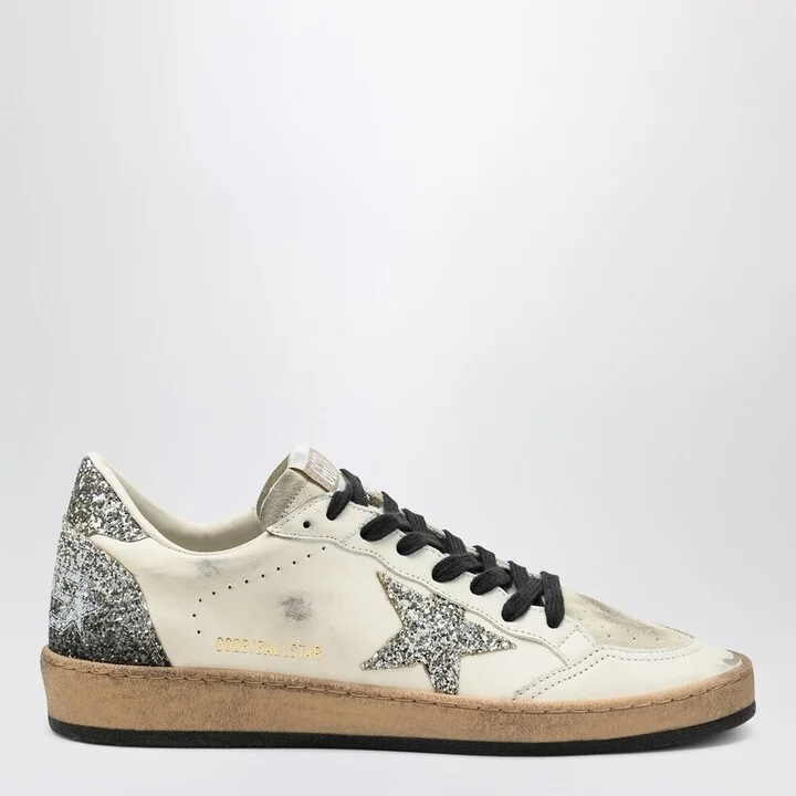 Silver/white Ballstar sneaker with glitter
