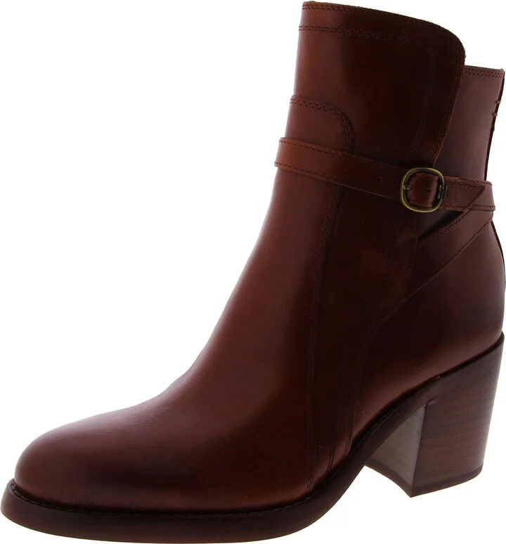 Simona Womens Leather Block Heel Ankle Boots