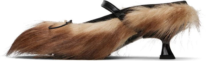 Simone Rocha Beige & Brown Faux Fur Grip Mule Heels - Image 3