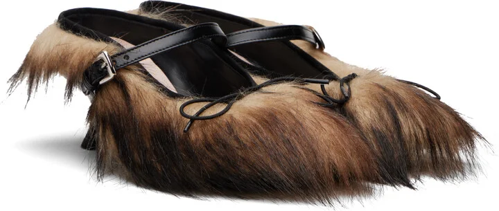 Simone Rocha Beige & Brown Faux Fur Grip Mule Heels - Image 4