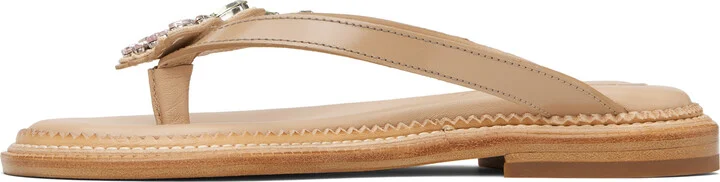 Simone Rocha Beige Embellished Flower Flip-Flops - Image 3