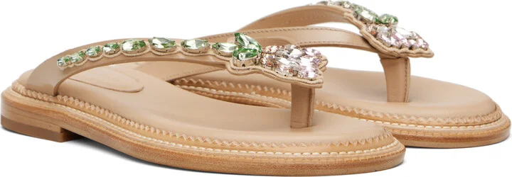 Simone Rocha Beige Embellished Flower Flip-Flops - Image 4