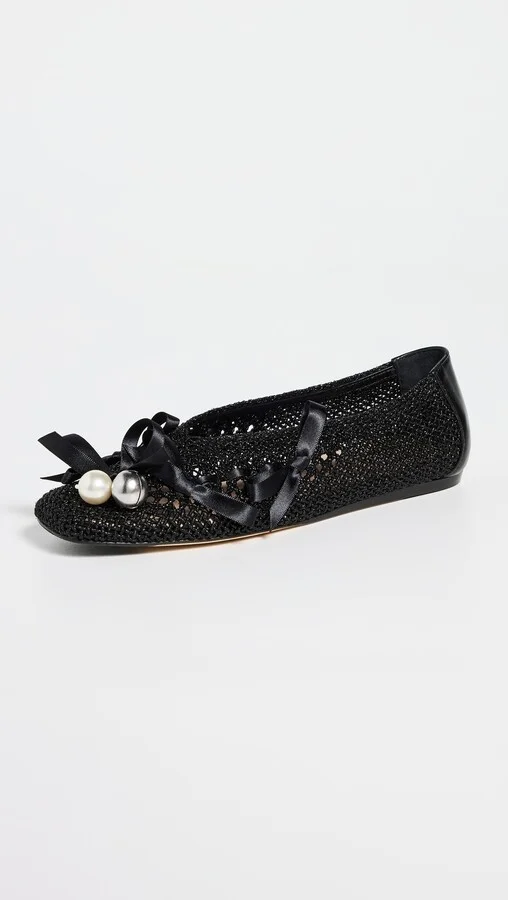 Simone Rocha Bell Charm Crochet Ballerina Flats With Double Bow - Image 2