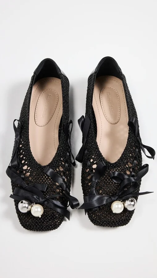Simone Rocha Bell Charm Crochet Ballerina Flats With Double Bow - Image 4
