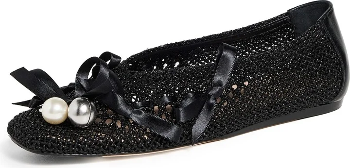 Simone Rocha Bell Charm Crochet Ballerina Flats With Double Bow
