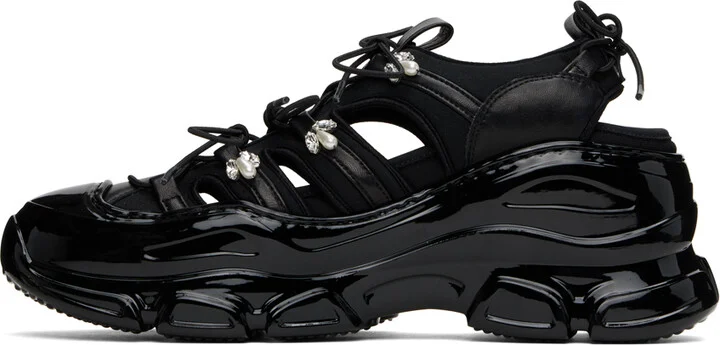 Simone Rocha Black Beaded Classic Tracker Sneakers - Image 3