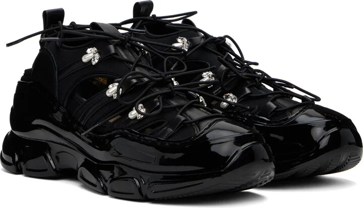 Simone Rocha Black Beaded Classic Tracker Sneakers - Image 4