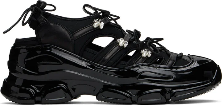 Simone Rocha Black Beaded Classic Tracker Sneakers