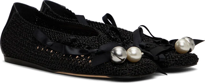 Simone Rocha Black Bell Charm Crochet Ballerina Flats - Image 4