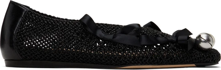Simone Rocha Black Bell Charm Crochet Ballerina Flats