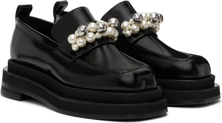 Simone Rocha Black Bell Charm Heart Toe Platform Loafers - Image 4