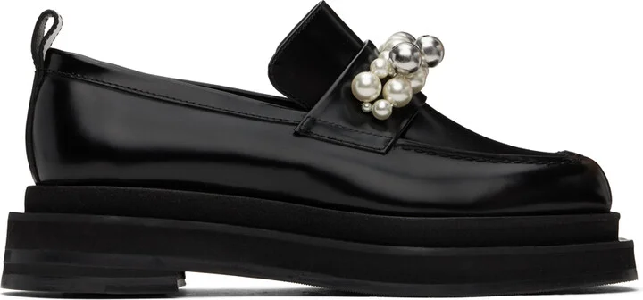 Simone Rocha Black Bell Charm Heart Toe Platform Loafers