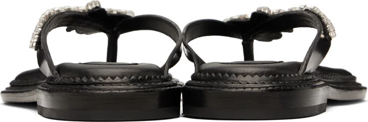 Simone Rocha Black Embellished Flower Flip-Flops - Image 2