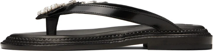Simone Rocha Black Embellished Flower Flip-Flops - Image 3
