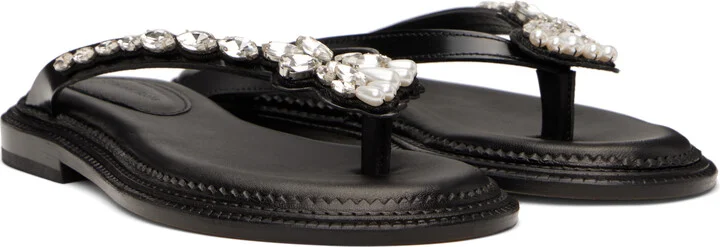 Simone Rocha Black Embellished Flower Flip-Flops - Image 4