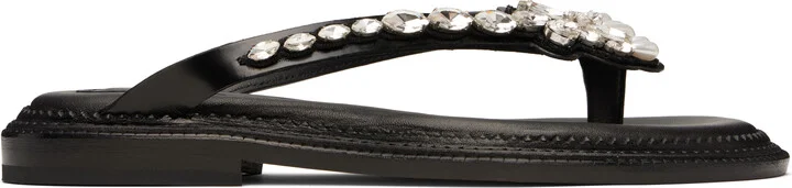 Simone Rocha Black Embellished Flower Flip-Flops