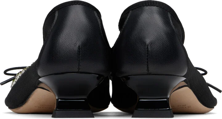 Simone Rocha Black Embellished Flower Mesh Ballerina Heels - Image 2