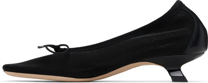 Simone Rocha Black Embellished Flower Mesh Ballerina Heels - Image 3