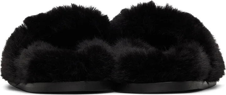 Simone Rocha Black Embellished Furry Slippers - Image 2