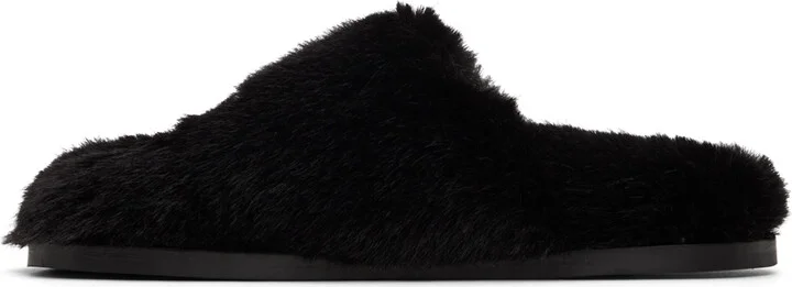 Simone Rocha Black Embellished Furry Slippers - Image 3