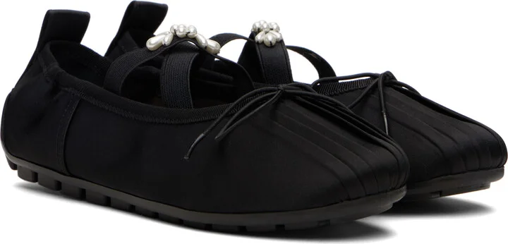 Simone Rocha Black Embellished Grip Ballerina Flats - Image 4