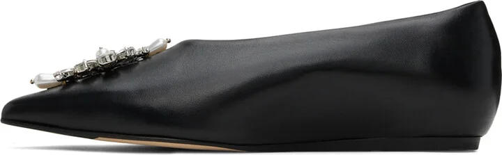Simone Rocha Black Embellished Pointed Toe Ballerina Flats - Image 3